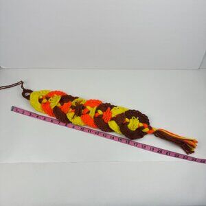 Vtg Crochet Yarn Door Wall Hanging Holiday Thanksgiving Fall Orange Brown Yellow